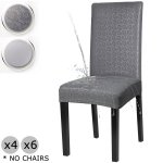 YISUN Dining Chair Covers, Waterproof PU Lreather Stretch Removable Washable Dining Chair Protector Cover (Grey + Floral Pattern, 4PCS)